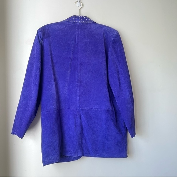 Vintage 90s Atlantic Beach Leather Coat Works Purple Suede Studded Jacket 16 - Picture 5 of 7